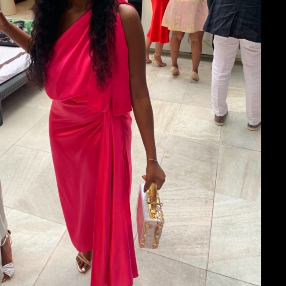 COPY - DOLCE & GABBANA Dress Fuchsia Fitted Cut One Shoulder Midi IT44/US10/L R…